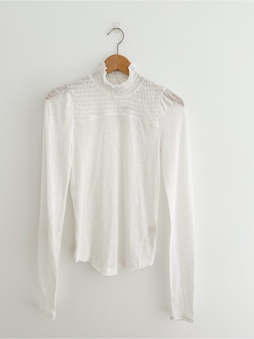 Free People Caroline Top Smocked Mock Neck White Romantic Boho Size Small NWT - Picture 8 of 8